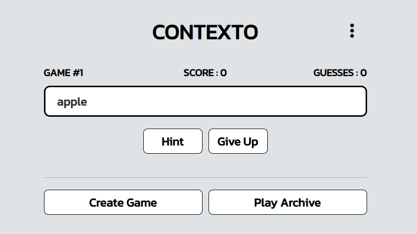 Enter your first guess in Contexto